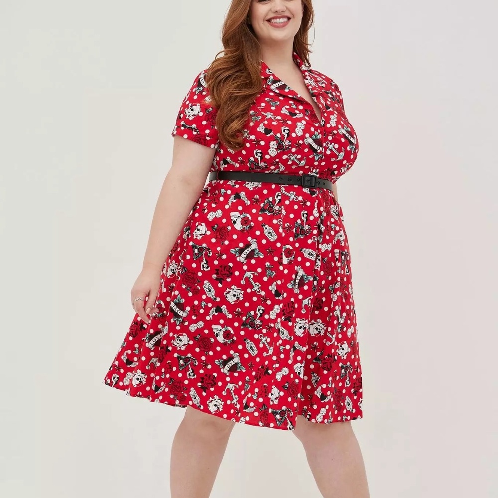 Torrid Red Poplin Collared Midi Swing Dress – Size 24